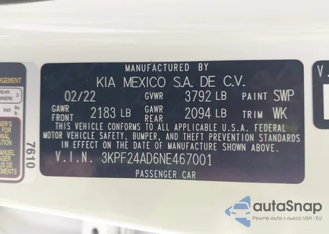 2022 Kia Forte Lxs from USA, damaged, VIN 3KPF24AD6NE467001